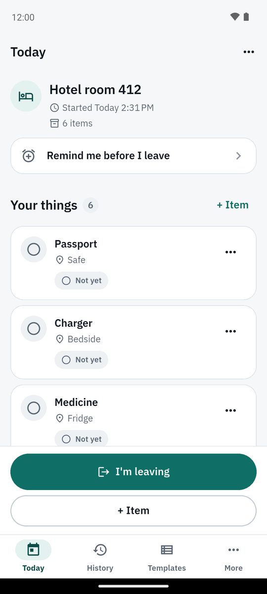 An active session with items and places