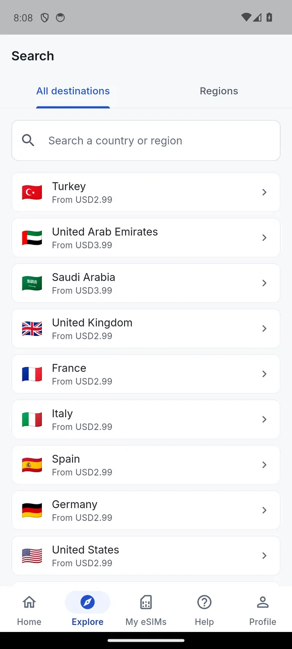 استكشاف كل الوجهات