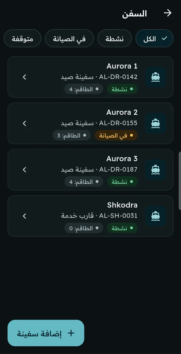 قائمة السفن وحالاتها