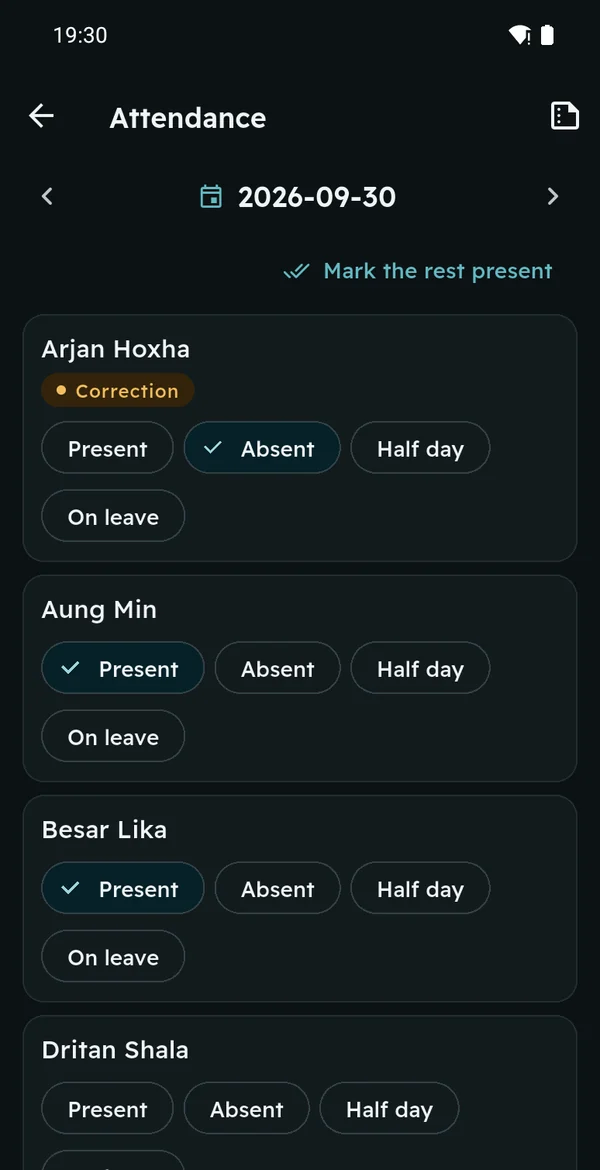 Daily attendance with a pending correction