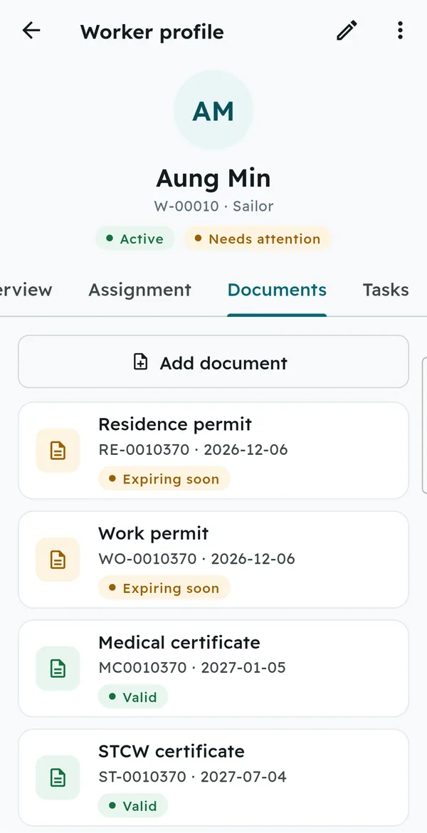 Worker documents