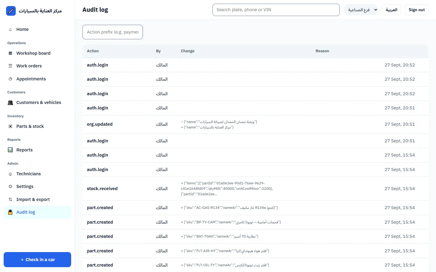 Audit log